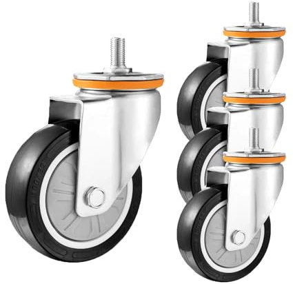 Zhoudong M14/16 Gewinderollen Lenkrollen, 3 Zoll Robuste Transportrollen, 4pcs Leise Möbelrollen, Schwenkrollen aus Polyurethan, Bremsrollen Schwerlastrollen(Swivel,M16)