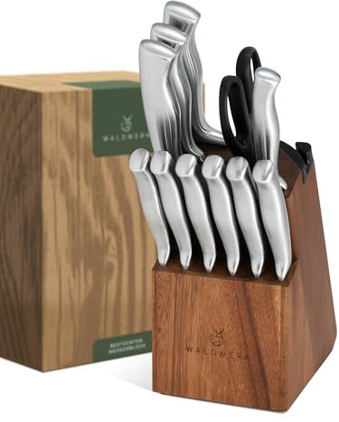 WALDWERK 11-teiliges Messerset mit integriertem Messerschärfer - Steakmesser, Küchenmesser Set - Messer Set mit Block