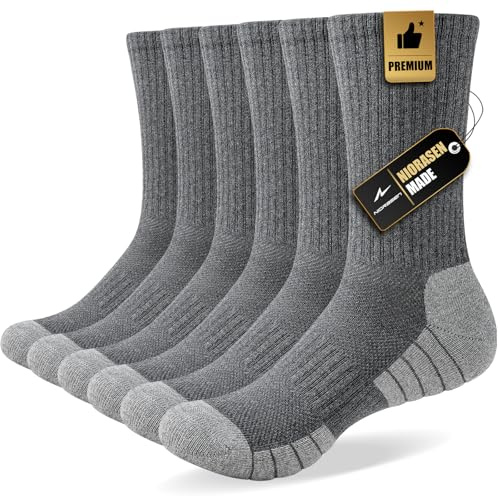 Niorasen Calcetines Hombre Mujer 43-46, 6 Pares De Calcetines De Algodón Transpirable, Trekking, Correr Con Amortiguación Alto Rendimiento, Gris
