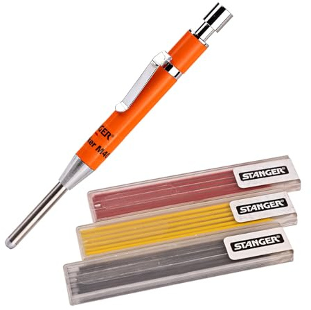 Stanger Tiefenlochmarker inkl. 18 Minen & Anspitzer | Dry Marker, Markierungswerkzeug, Bohrlochmarker, Zimmermannsbleistift, Bleistift, Werkzeug für Handwerker