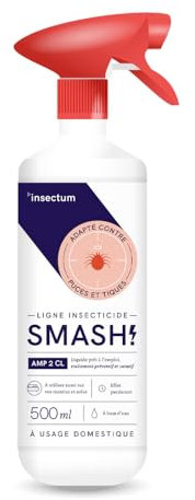 SMASH Spray Anti-Puces et Anti-Tiques pour Environnements et Tissus - Pour Utilisation à Domicile et en Extérieur - 1x500ml - Insecticide Sans Perméthrine