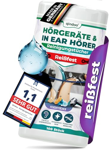 Reißfeste Reinigungstücher Hörgeräte, Ohrenschmalz Entferner auch bei Kopfhörer, Headset oder In-Ear Ohrstöpsel Reinigung, Qindoo (1 Dose)
