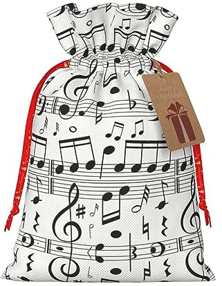 HJLUUFT Jutebeutel mit Musiknoten-Druck, Weihnachts-Geschenktüte mit Kordelzug und Geschenkanhänger, Hochzeit, Weihnachten, Partygeschenk