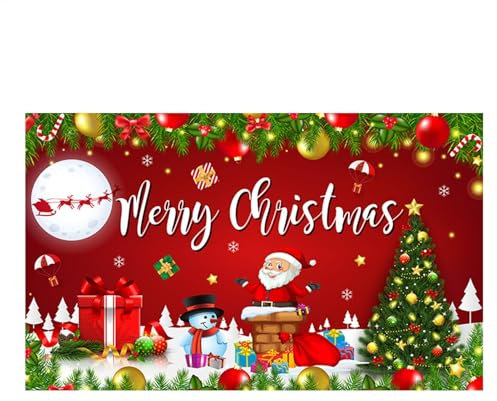 Misaakoeq Cartel de Feliz Navidad, telón de fondo rojo de Papá Noel, telón de fondo de Navidad, muñeco de nieve de invierno con cuerda, decoración navideña para pared