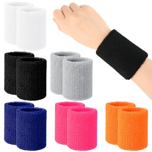 Newofview 12 Stück Schweißband Handgelenk, Elastische Sport Schweißbänder Absorbierende