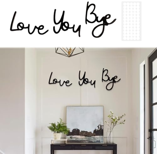 Love You Bye Above Door Sign with Double Sided Sticky Dots,15cm x 14cm Modern Black Letter Sign Wall Art,Elegant Hallway Decor for Hallway Home Doorway,Romantic Love Wooden Wall Sign