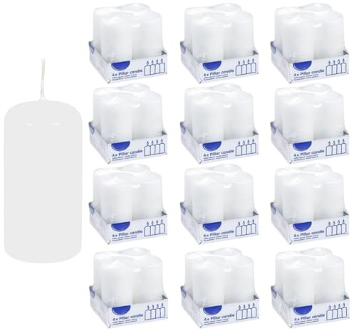 DeinPack 48 Stumpenkerzen weiß HORECA | Ø 4 x 8 cm | Brenndauer: ca. 10 Stunden | Hochwertige Stumpenkerze | Adventskerzen | für Gastronomie, Hotels, Kirchen- Hochzeiten & Feierlichkeiten