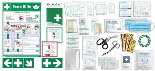 Komplett-Set Erste-Hilfe KITA PLUS nach akueller DIN/EN 13157 für Betriebe inkl. Aushang + Verbandbuch + Folienaufkleber-Set