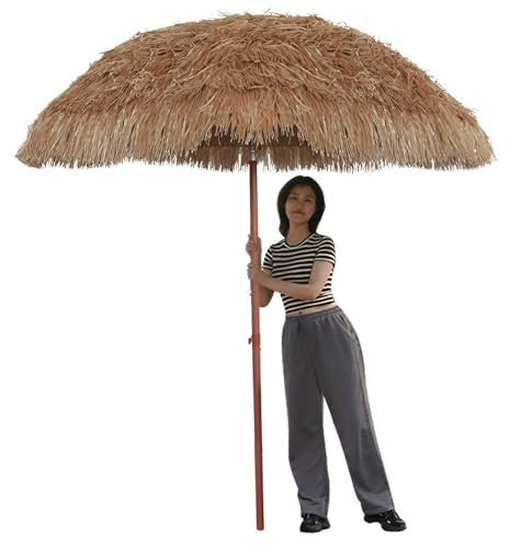 Parasol Hawaïen en paille Tiki Hula 180/200/220/240 cm pour Piscine, Cour, Plage, Parasol de Plage Extérieur Portable avec 8 Baleines Robustes et Inclinaison à 45 °, Couleur Naturelle(180cm(6ft))