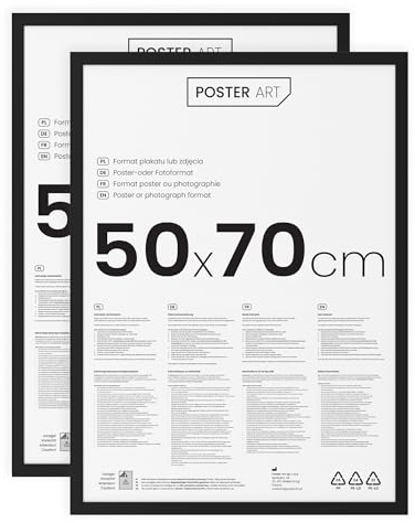 POSTER ART Bilderrahmen 50x70 cm 2er Set aus MDF und Acrylglas Schwarz | Für Poster und Puzzles, Vertikal oder horizontal, Einfache Montage, Robustes Acrylglas, Europäische Produktion