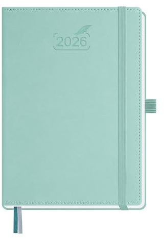 BEZEND Kalender 2026 Buchkalender A5 1 Woche 2 Seiten | Terminplaner 2026 Wochenplaner mit 100 g/m² Papier & Monats-Register | Planer & Terminkalender mit PU-Leder Hardcover - Mintgrün