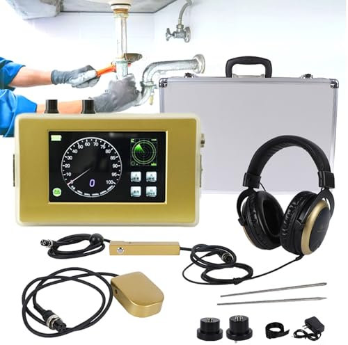 richigblosmum Detector de Fugas de Agua Subterránea – Detección 4M Profundidad, Ajuste 1-4500Hz & 30H Batería – Localizador de Fugas con Accesorios & Estuche para Fontaneros, Municipios, Obras