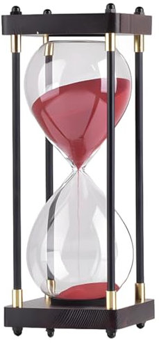 byepica Temporizador de arena de 60 minutos, elegante reloj de arena roja con soporte de metal negro, temporizador de cristal grande para decoración del hogar, oficina y estudio