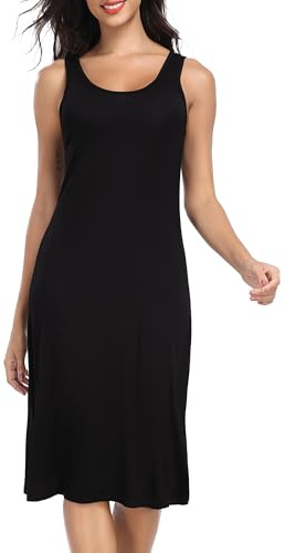 Lovasy Combinacion Interior Mujer Vestidos Verano Modal Camisones de Mujer Largo Sexy Camison Tirantes Anchos Enaguas Enteras,Negro,S