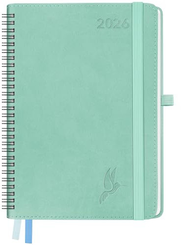 FEKSINO Kalender 2026 Ringbuch Buchkalender ca. A4 28,6 x 21 cm,Terminplaner&Wochenplaner 2026 1 Woche 2 Seiten mit PU-Leder Softcover, Grün