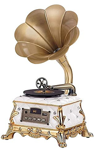 Record Player Retro Turntable,Gramophone with Wireless Speakers, for Office/Home Decor, gold recorder kxtmm