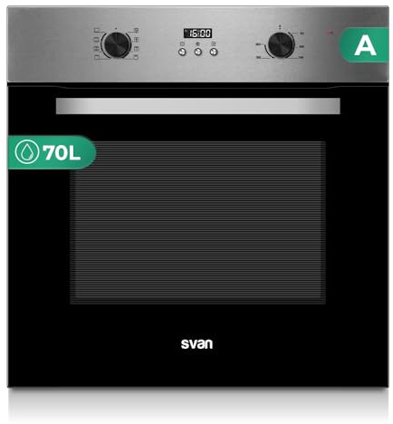 Svan Horno Multifunción con Ventilador Inox SHM8700DPX. Capacidad 70 Litros, 3000 W, 8 Programas, Interior Esmaltado, Fácil Limpieza, Display LED Manual, Eficiencia Energética Clase A