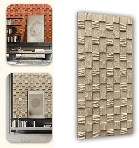 Panel de pared 3D con diseño de mosaico, Revestimiento de pared 3D recortable Mosaico de poliuretano con veta de madera Para sala de estar, vestíbulo, oficina o sala de juegos(Rhine yellow,10PCS)