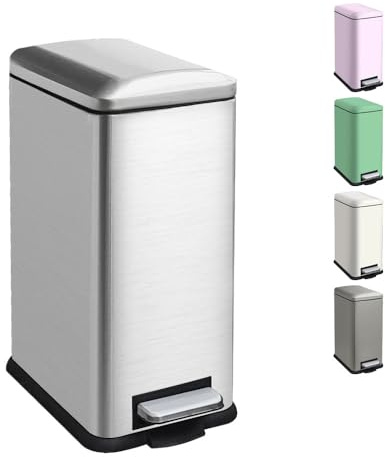 Ullege Mülleimer, Treteimer, 17L Abfalleimer Mit Deckel, Rechteckig, Silber | Mülleimer Büro, Stahl, 17 Liter Treteimer Mit Inneneimer, Griffen, Soft-Close-Funktion, Für Küche, Wohnzimmer, Büro
