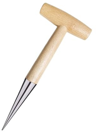 Fioriera da giardino in acciaio inox da 28 cm con manico in legno per bulbi e fori da giardino