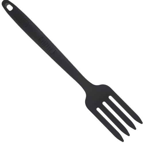 Veemoon Fourchette Cuisine Multifonctionnelle en Silicone Noir Grosse Fourchette Antiadhésive Résistante à L’Usure Ergonomique pour Pâtes et Nouilles Légère et Facile à Nettoyer pour