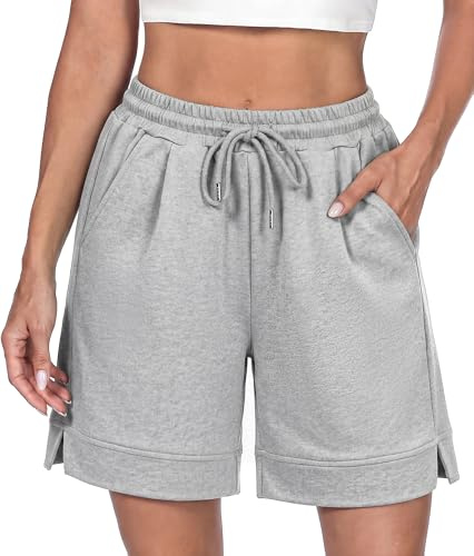 Litherday Pantalones Cortos Mujer Deportivos Bolsillos Abertura Lateral | Tejido suave elástico, cintura con cordón y bolsillos laterales, abertura lateral para deporte ligero, yoga, paseo y casa