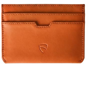 Vaultskin MOORGATE smal korthållare i läder med RFID-skydd (Orange) | Minimalistisk och tunn modell för dam och herr, 5 fack för kort, ID och kontanter, äkta nötläder, RFID, format för framfickan