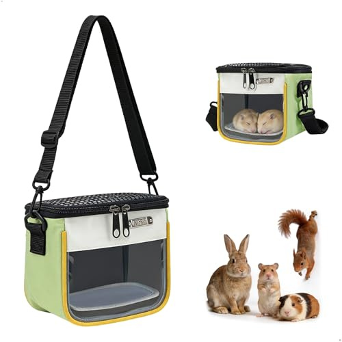 Cage Hamster, Cage Cochon d'Inde, Caisse Transport Rongeur, Sac à Bandoulière Boite Transport, Portable Oiseaux Panier De Transport pour Chinchillas Hérissons Oiseaux Activités de Plein Air (Vert)