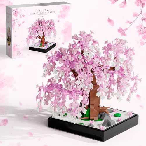 Cherry Blossom Bonsai Building Toy with LED Lights, Pink Sakura Tree for Adults 18+, Compatible with Lego Flowers Botanical Plant Model, Bonsai Tree Decor for Home, Gift for Christmas Holiday