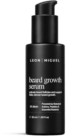 LEON MIGUEL skäggserum män med 5 % biotin, rosmarin och ginseng, skäggvård för tät och full verkande skägg | Beard Growth Serum 50 ml