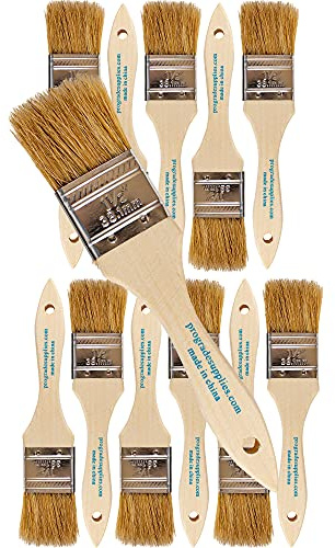 Pro Grade - Chip Brushes - Paint Brush - Natural Bristle, 1.5 Inch, Smooth Wood Handle, Hole for Hanging, Versatile for Paints, Stains, Varnishes, Acrylics, Gesso - 12 Pack, Light Brown