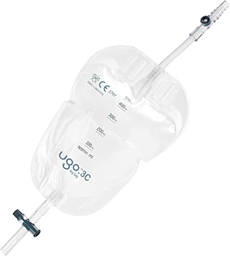 Ugo Sacche Gamba per Urina (x10) – Borsa per il drenaggio delle urine/per catetere, design naturale ergonomico (Pacchetto da 10) (Ugo 3C - 500ml, Tubo Corto, T Tap)