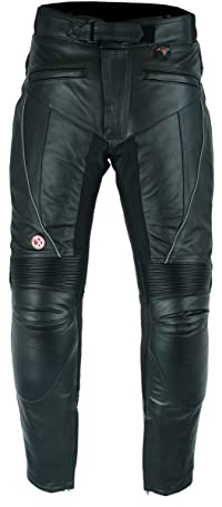 TEXPEED Motorradhose Leder wasserdicht Herren mit Protektoren - Schwarz Vollnarbiges Lederhose Echtleder mit rüstung (EN 1621-1) Biker gepanzerte - 5XL Taille/Regülar Bein