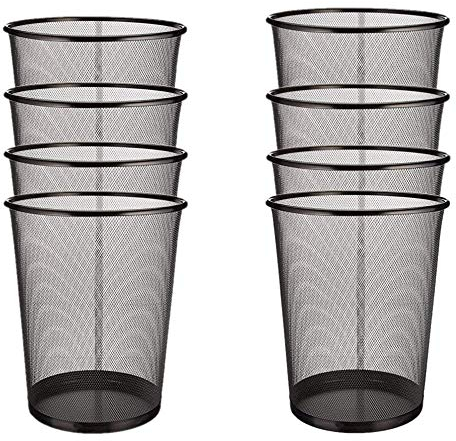 EUROXANTY Papelera de Oficina | 27 x 24 cm | Papelera de Escritorio de Metal | Papelera Circular de Rejilla Metálica | Papelera Habitación Negra | Pack 8 Unidades | 10 L