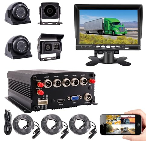 JOINLGO 4CH 4G GPS WiFi 1080P Mobile Vehicle Car Dvr Camera System Car Cameras with Night Vision, Weatherproof, Motion Detection, Remote Monitor for Truck Bus RV VAN (500GB SSD INCLUDED)