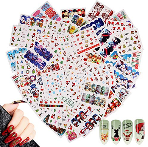 MWOOT 48 Blatt Christmas Nagel Sticker Abziehbilder, Wassertransfer Aufkleber für DIY Nail Art Dekoration