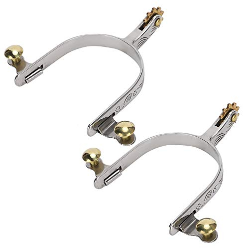 Cikonielf 2 teilige Sporen aus Edelstahl Reitsporen Pferde Sporen Set für Damen und Herren zum Reiten mit Messing Rowel Belt Butto