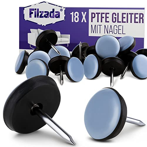 Filzada® 18x Teflon glidspik - Ø 19 mm (rund) - möbelglidare/mattglidare PTFE (Teflon) inkl. skruvar