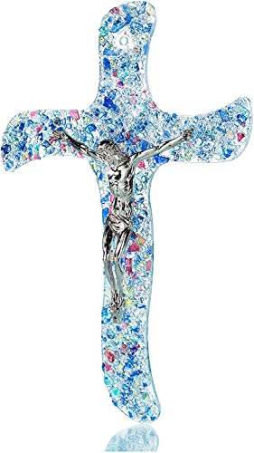 Sospiri Venezia Verziertes Murano-Glas Kruzifix, Wandkreuz religiös, Souvenir aus Venedig, Geschenkidee, Hergestellt in Italien (17x26 cm)