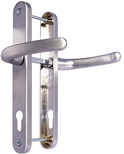 UPVC Door Handles - Silver - Lever/Lever - 92mm PZ (Centres) - 210mm Screw to Screw - Backplate 242mm X 34mm - UPVC Door Handle - External Door Handle - Silver Replacement UPVC Door Handles