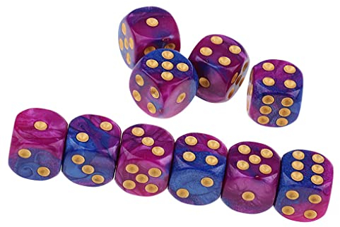 Yourandoll 10 STÜCKE Polyedrische Würfel D6 Würfel 16mm Acryl Dice Spielwürfel for DND RPG Tischspiele (Lila Blau)