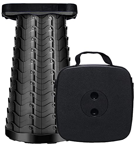 MKBK Sgabello telescopico pieghevole sgabello da campeggio, pieghevole sgabello pop-up per pesca, campeggio, sedile portatile, capacità di carico 220 kg (nero)