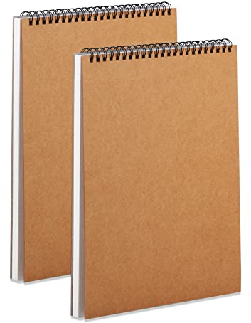 Mamowla Zeichenblock A4 Skizzenbuch 2 Stück, Spiralgebundenes Sketchbook für Kinder Erwachsene mit Strapazierfähiger Hartfaserplatte, 120GSM Zeichenpapier A4 mit Säurefreien Skizzenblock 60 Seiten