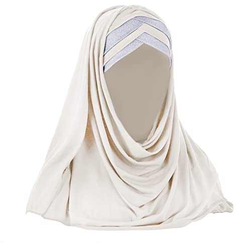 Faxianther Muslim Hijab moden weiche Chiffon Glitzert Kopftuch für Damen Fraue Schönes Beanie Mützen Islamic Arab Wrap Schal Turban Hut Einfarbig Vollständige Kopfbedeckung