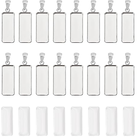UNICRAFTALE 40 Stück Rechteck Tablett Charm 25x10 mm Rohlinge Cabochon Anhänger Mit Glas Cabochons Edelstahl Rechteck Lünetten Rohlinge Tablett Anhänger Für Basteln Schmuckherstellung