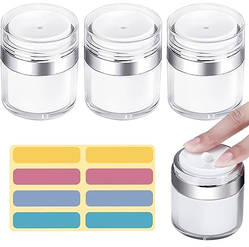 HAOMEEDUO 3 Stk 50ml Creme Pumpspender Leer Airless Pumpspender Lotion-Pumpflasche NachfüLlbare Cosmetic Cream Jar Airless Pump Container Moisturizer Cremespender mit Aufkleber für Reisen Haushalt