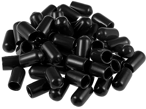 TA-VIGOR 50Pcs Rubber End Caps 7.5mm ID Flexible Round Thread Protectors | Black Vinyl Flexible Bolt Covers End for Screws, Bolts, Tubes, Cables And Wires