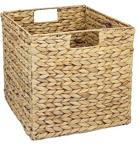 HMF Cesta de almacenamiento trenzada de jacinto de agua y hierba marina, apto para Kallax, 32 x 34,5 x 32 cm