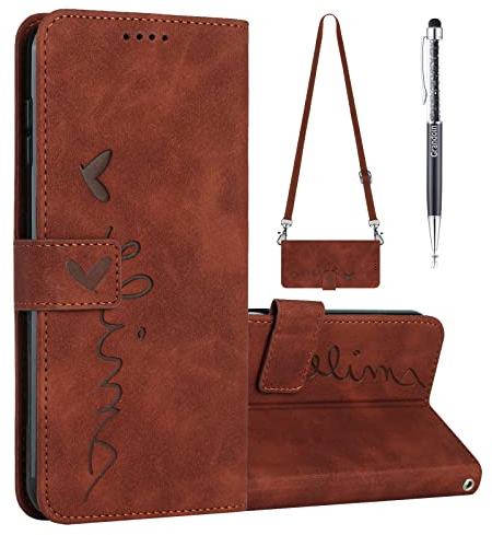 Grandoin Kompatibel mit Google Pixel 7A Hülle mit Band, Handyhülle Google Pixel 7A mit Kette, Leder Cover Klapphülle Stoßfest Schutzhülle Magnet Mädchen Handy Hülle mit Kette Umhängen (Braun)