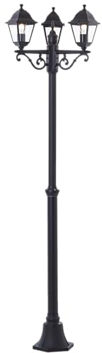 Lightbox klassische Außen Stehlampe - 188 cm Höhe, Ø 57 cm - schwarze Outdoor Kandelaber mit Regenschutz aus Glas - für den Garten - spritzwassergeschützt (IP44) - E27, max. 60 W - aus Metall/Glas